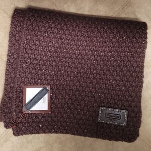 VINTAGE COACH SIGNATURE WOOL CASHMERE KNIT SCARF with metallic sparkle 7" x 56"